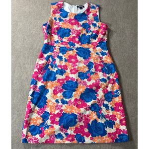 Floral Sheath Dress in Blue, Pink & Orange - Sleeveless